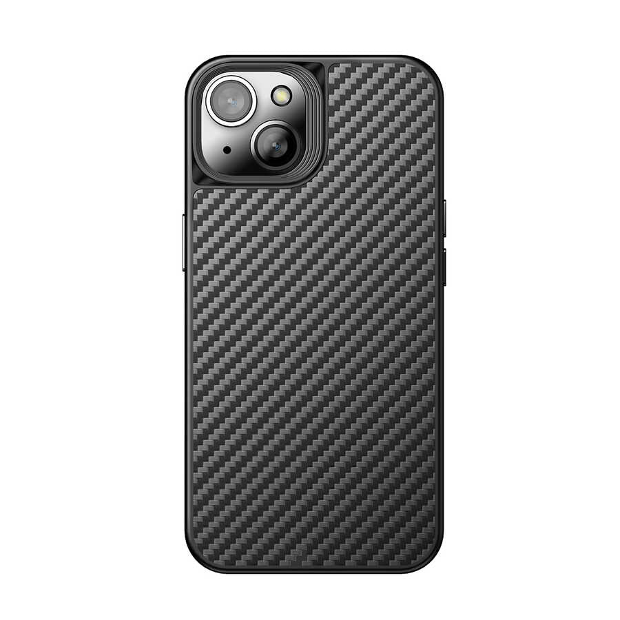 Apple iPhone 14 Plus Kılıf Aramid Karbon Fiber M-safe Özellikli Wlons Radison Kapak Siyah