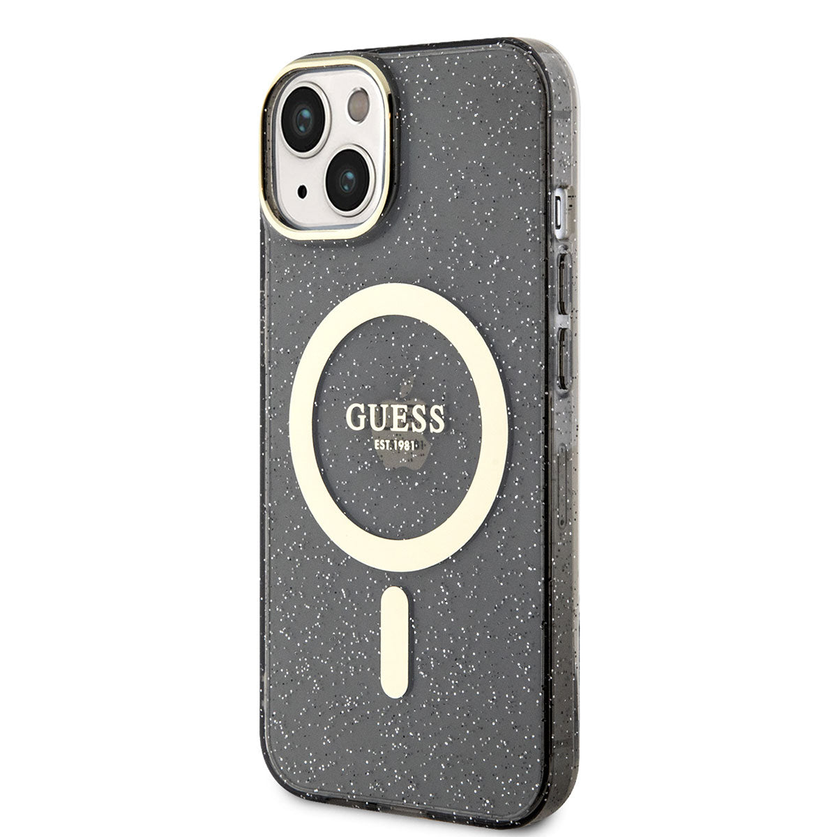 Apple iPhone 14 Plus Kılıf GUESS M-safe Şarj Özellikli Glitter Kapak Siyah