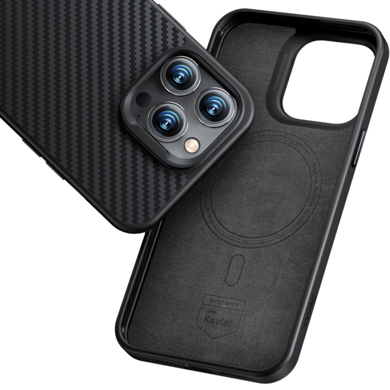 Apple iPhone 14 Plus Kılıf Karbon Fiber M-safe Şarj Özellikli Benks Hybrid ArmorPro 1500D Kevlar Kapak Siyah