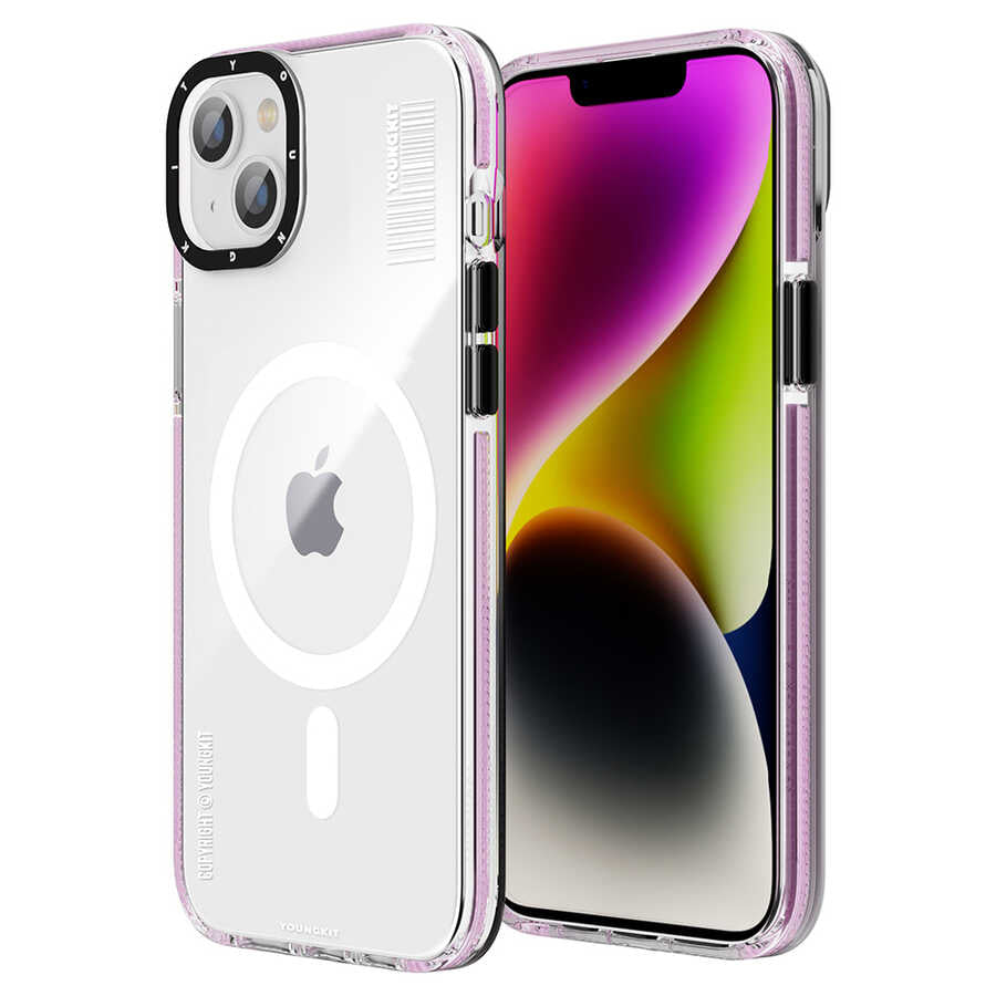 Apple iPhone 14 Plus Kılıf M-safe Şarj Özellikli YoungKit Exquisite Serisi Kapak Pembe