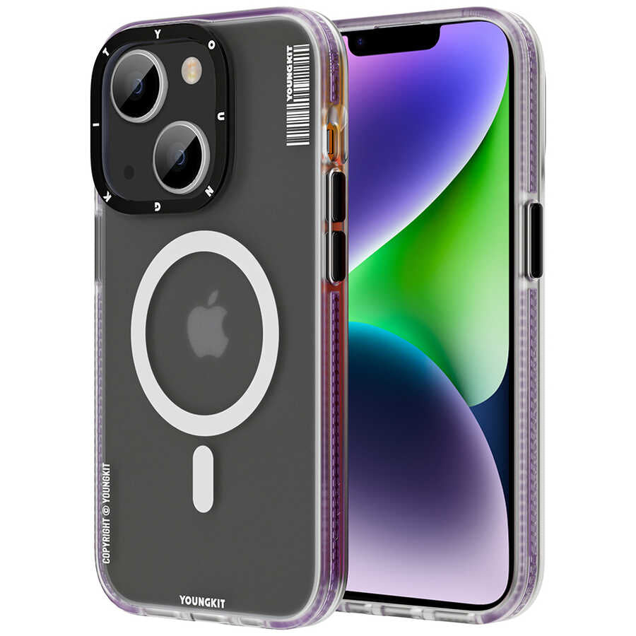 Apple iPhone 14 Plus Kılıf M-safe Şarj Özellikli Youngkit Jane Sand Serisi Kapak Derin Mor