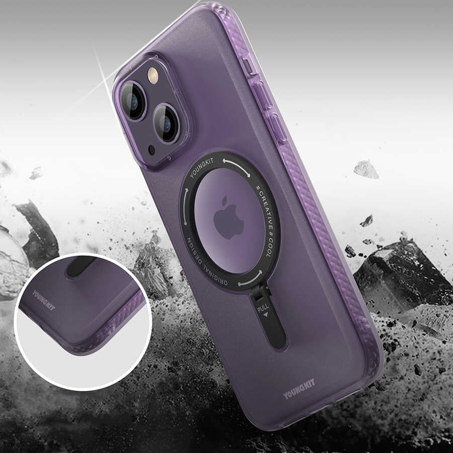 Apple iPhone 14 Plus Kılıf M-safe Şarj Özellikli Youngkit Rock Serisi Kapak Mavi