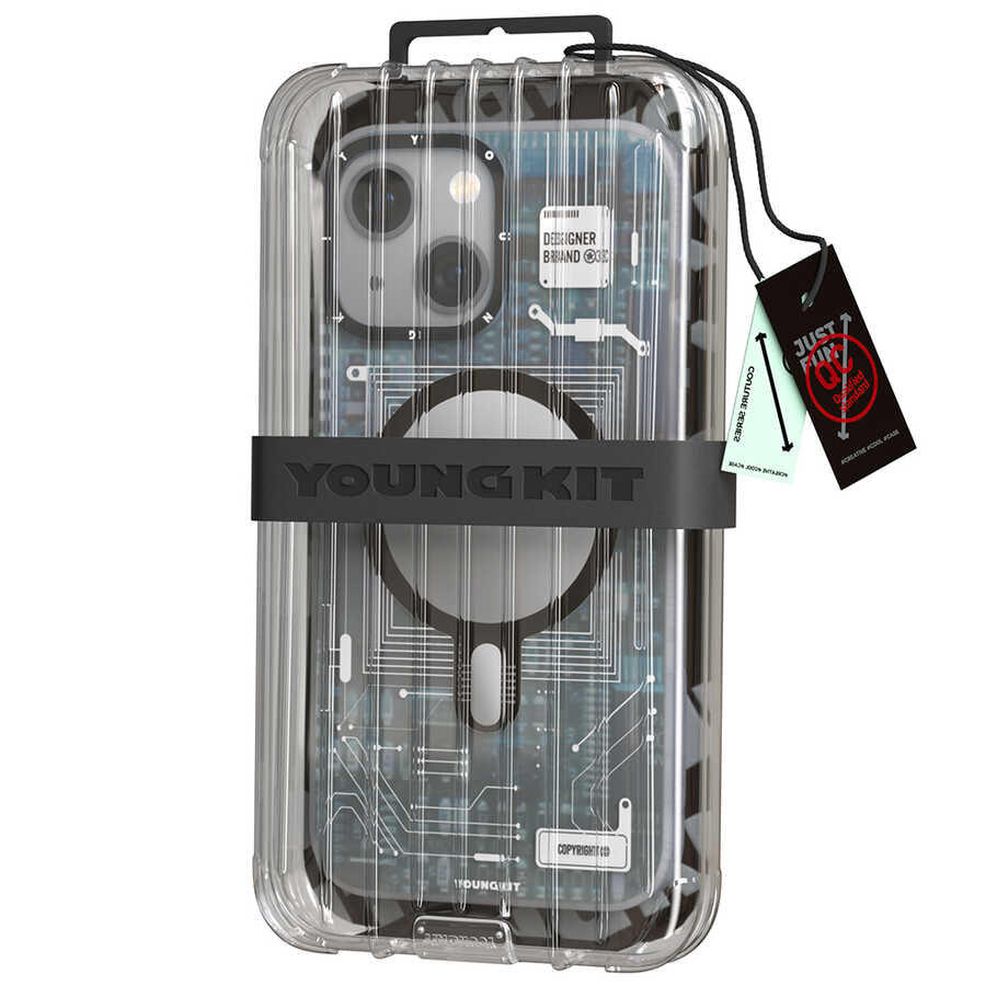 Apple iPhone 14 Plus Kılıf M-safe Şarj Özellikli YoungKit Technology Serisi Kapak Mavi