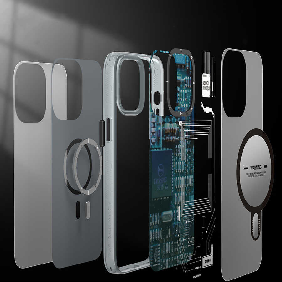 Apple iPhone 14 Plus Kılıf M-safe Şarj Özellikli YoungKit Technology Serisi Kapak Mavi
