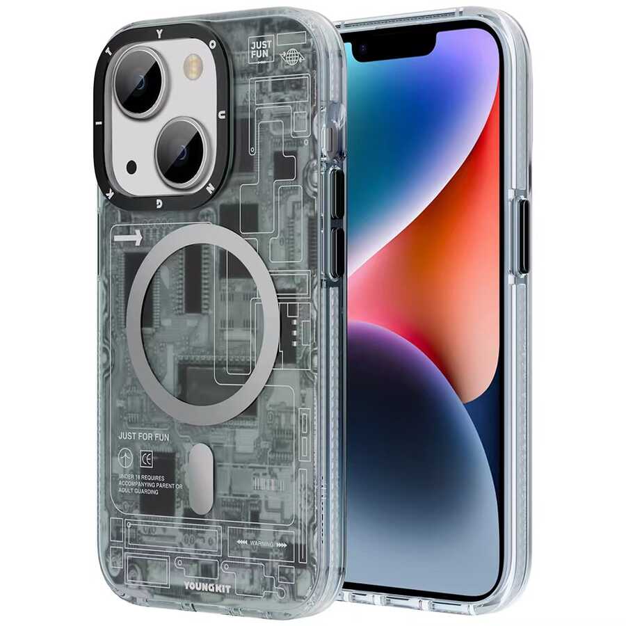 Apple iPhone 14 Plus Kılıf M-safe Şarj Özellikli YoungKit Technology Serisi Kapak Kırmızı