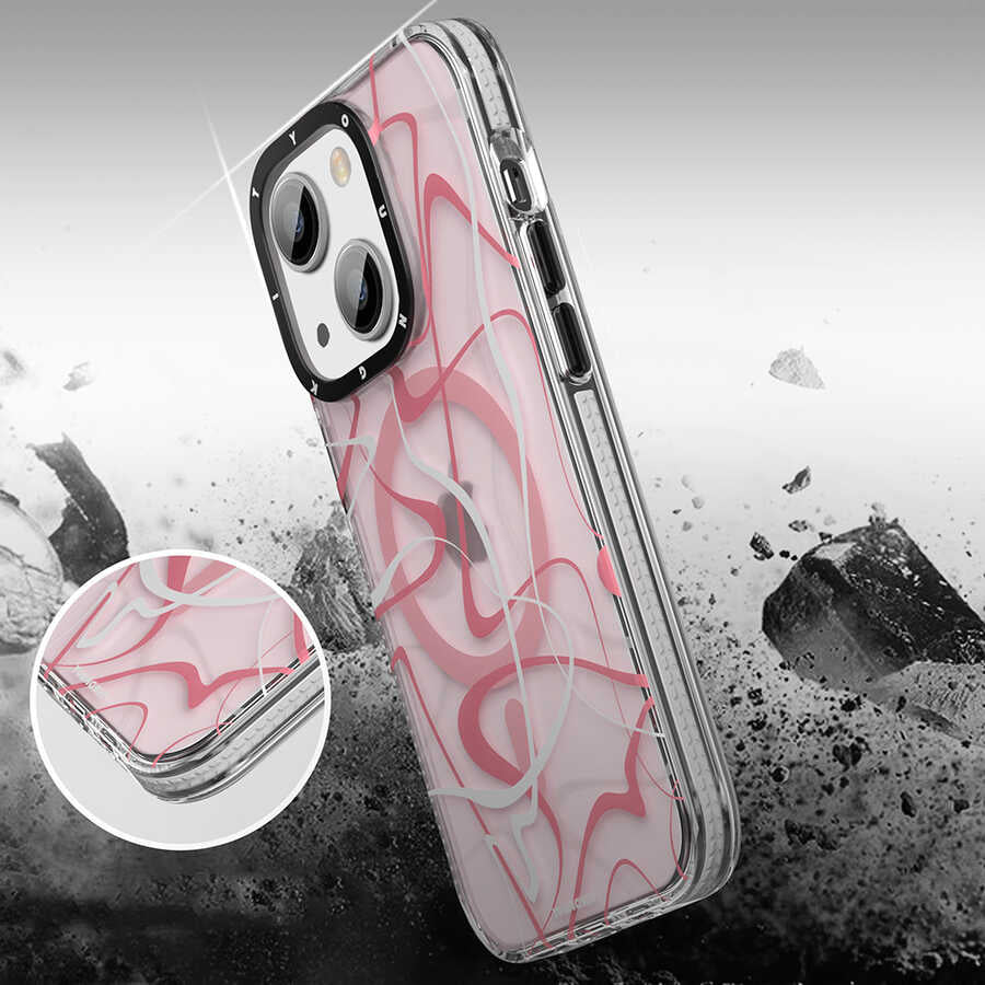 Apple iPhone 14 Plus Kılıf M-safe Şarj Özellikli Youngkit Water-Ink Serisi Kapak Kırmızı