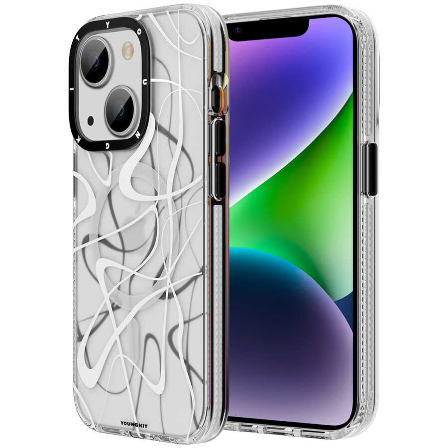 Apple iPhone 14 Plus Kılıf M-safe Şarj Özellikli Youngkit Water-Ink Serisi Kapak Siyah