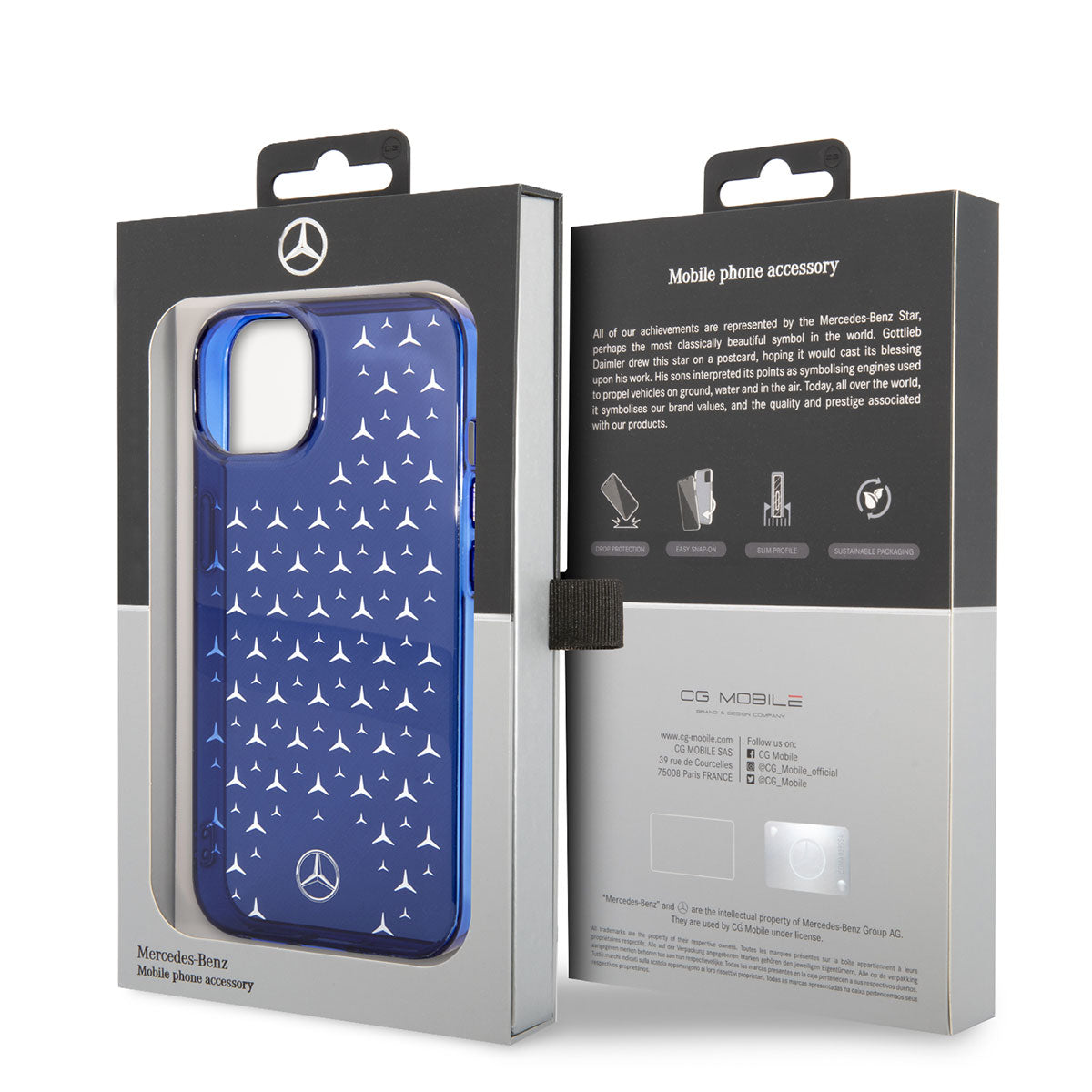 Apple iPhone 14 Plus Kılıf Mercedes Benz Transparan Yıldızlı Dizayn Kapak Mavi