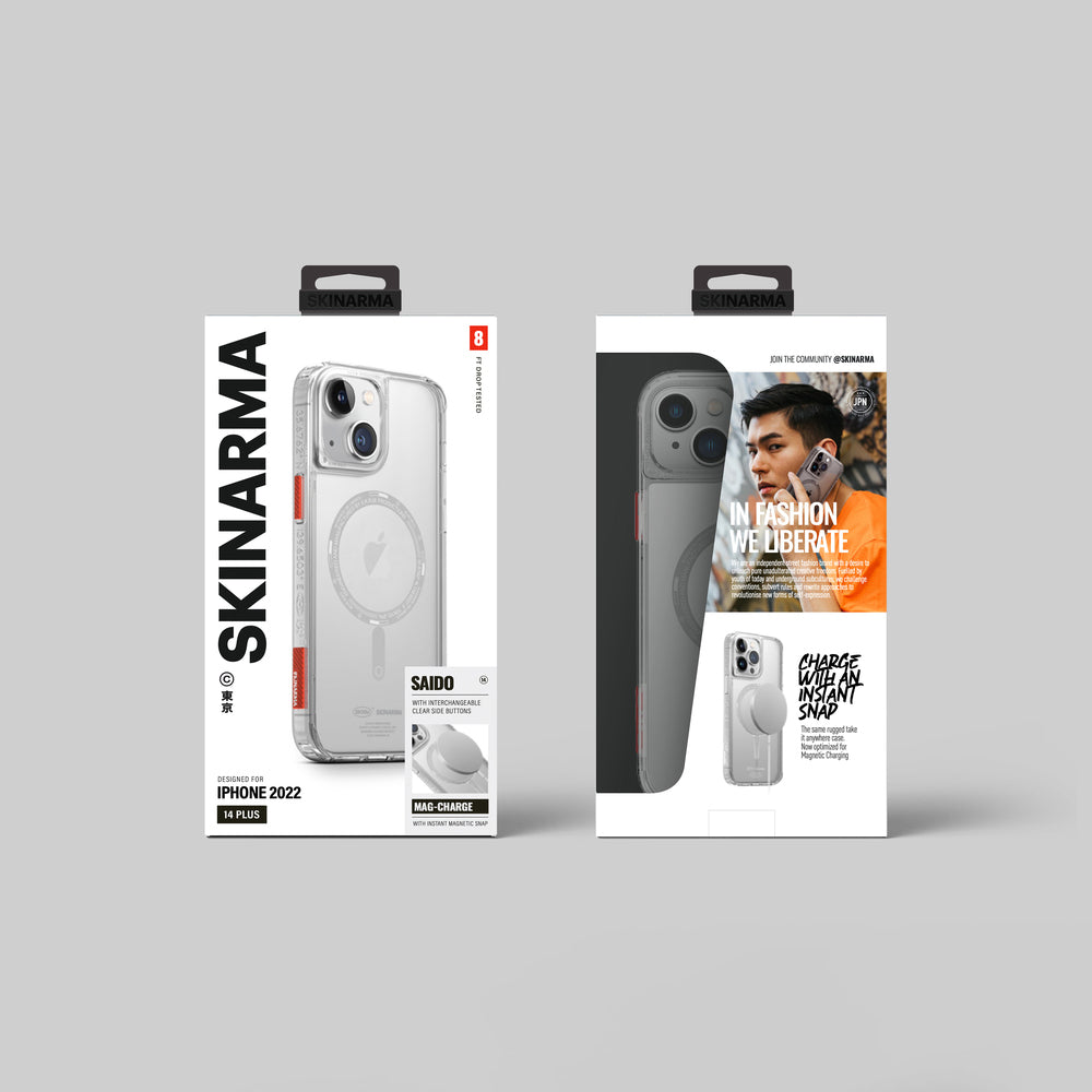 Apple iPhone 14 Plus Kılıf SkinArma Şeffaf Airbag Tasarımlı M-safe Şarj Özellikli Saido Kapak Renksiz