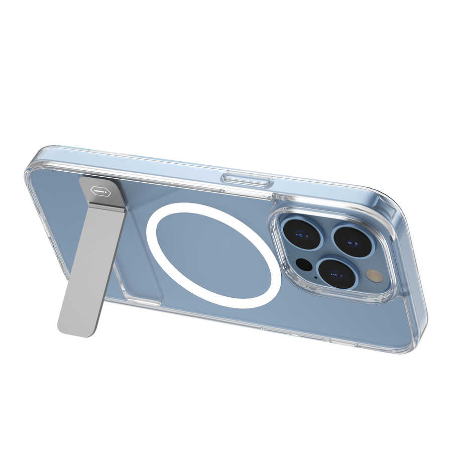 Apple iPhone 14 Plus Kılıf Standlı M-safe Wireless Şarj Özellikli Wiwu Aurora Serisi Kapak Renksiz