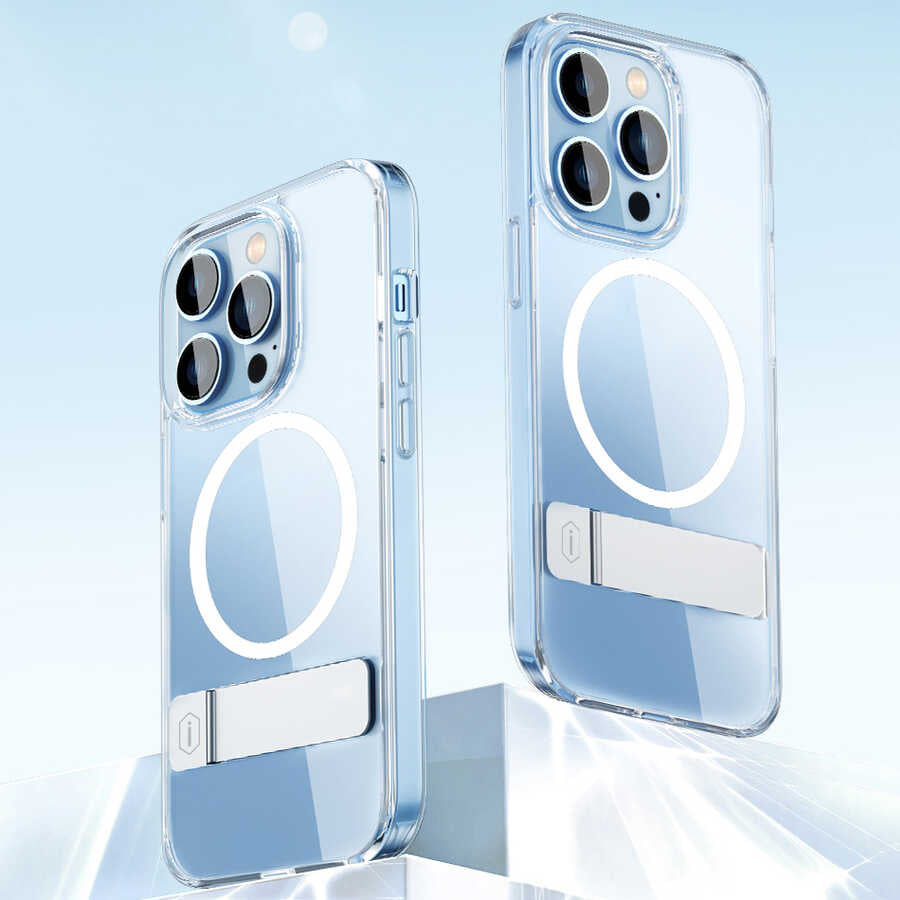 Apple iPhone 14 Plus Kılıf Standlı M-safe Wireless Şarj Özellikli Wiwu Aurora Serisi Kapak Renksiz