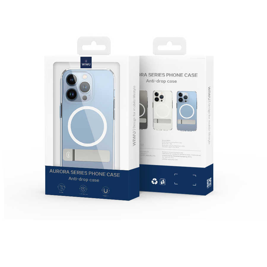 Apple iPhone 14 Plus Kılıf Standlı M-safe Wireless Şarj Özellikli Wiwu Aurora Serisi Kapak Renksiz