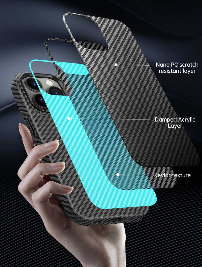 Apple iPhone 14 Plus Kılıf Wiwu Karbon Fiber Görünümlü M-safe Wireless Şarj Özellikli Kabon Kapak Siyah