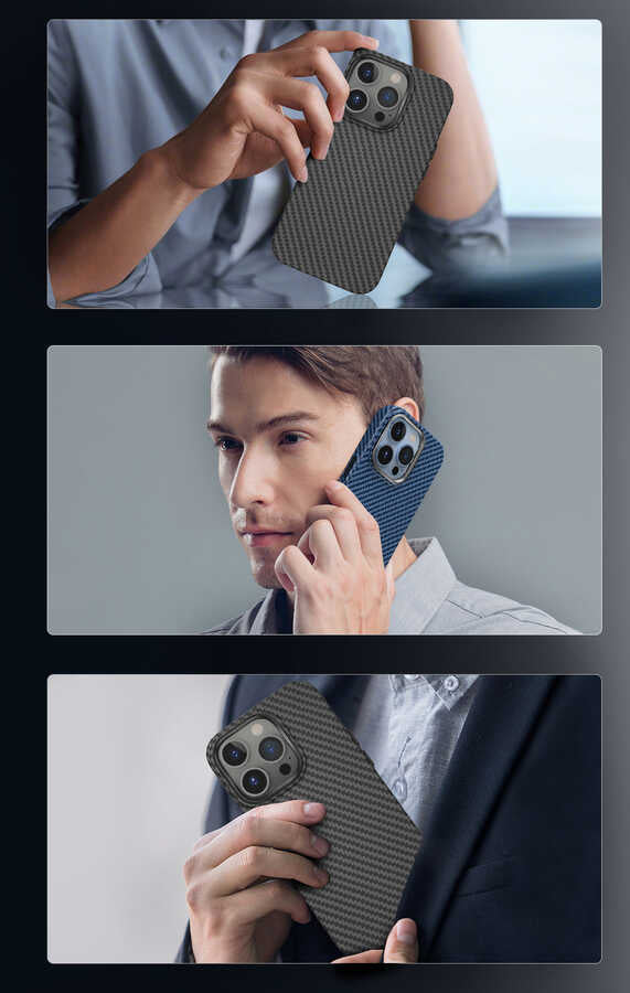 Apple iPhone 14 Plus Kılıf Wiwu Karbon Fiber Görünümlü M-safe Wireless Şarj Özellikli Kabon Kapak Siyah