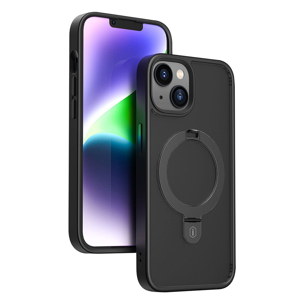 Apple iPhone 14 Plus Kılıf Wiwu ZMM-010 M-safe Şarj Özellikli Parmak İzi Bırakmayan Mat Transparan Standlı Kapak Siyah