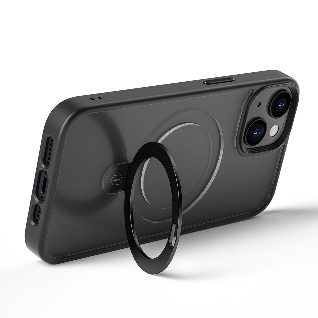 Apple iPhone 14 Plus Kılıf Wiwu ZMM-010 M-safe Şarj Özellikli Parmak İzi Bırakmayan Mat Transparan Standlı Kapak Derin Mor