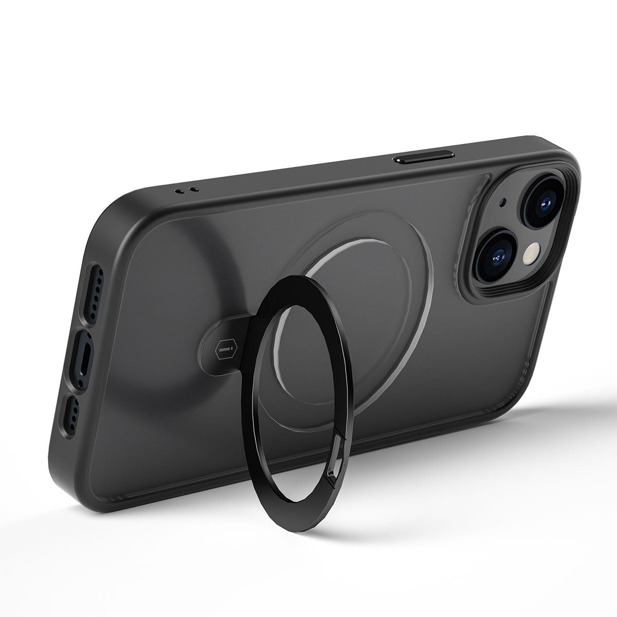 Apple iPhone 14 Plus Kılıf Wiwu ZMM-010 M-safe Şarj Özellikli Parmak İzi Bırakmayan Mat Transparan Standlı Kapak Siyah