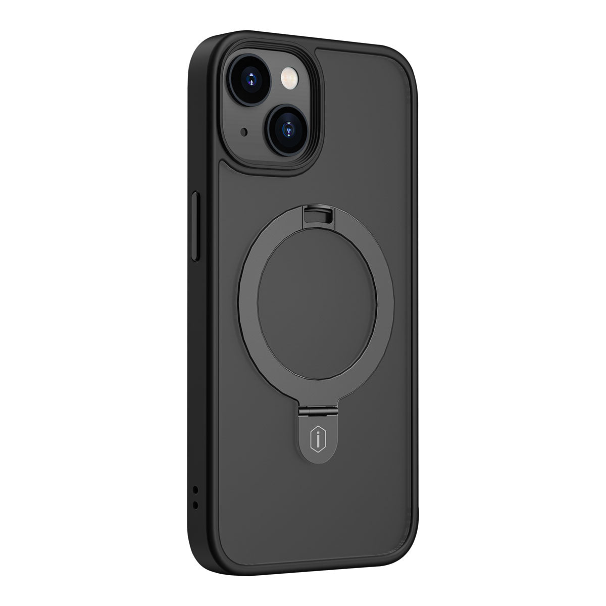 Apple iPhone 14 Plus Kılıf Wiwu ZMM-010 M-safe Şarj Özellikli Parmak İzi Bırakmayan Mat Transparan Standlı Kapak Siyah