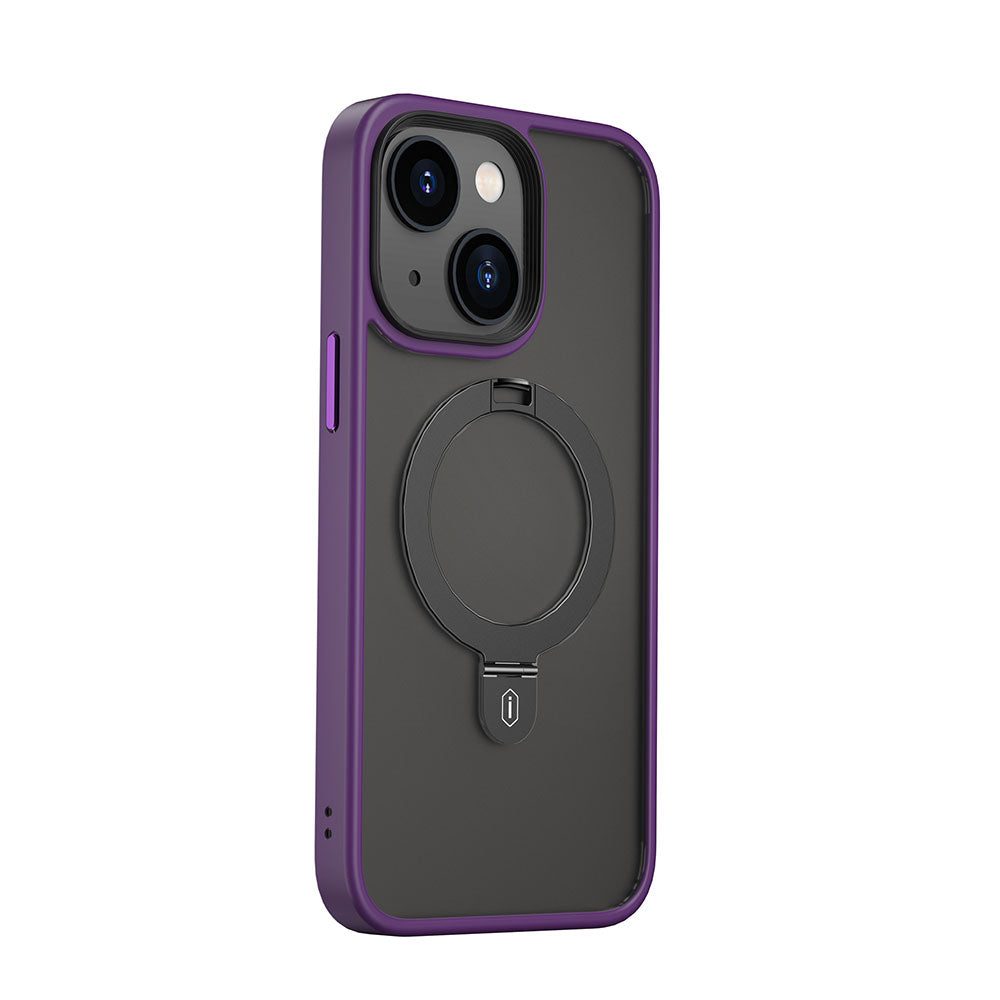 Apple iPhone 14 Plus Kılıf Wiwu ZMM-010 M-safe Şarj Özellikli Parmak İzi Bırakmayan Mat Transparan Standlı Kapak Derin Mor