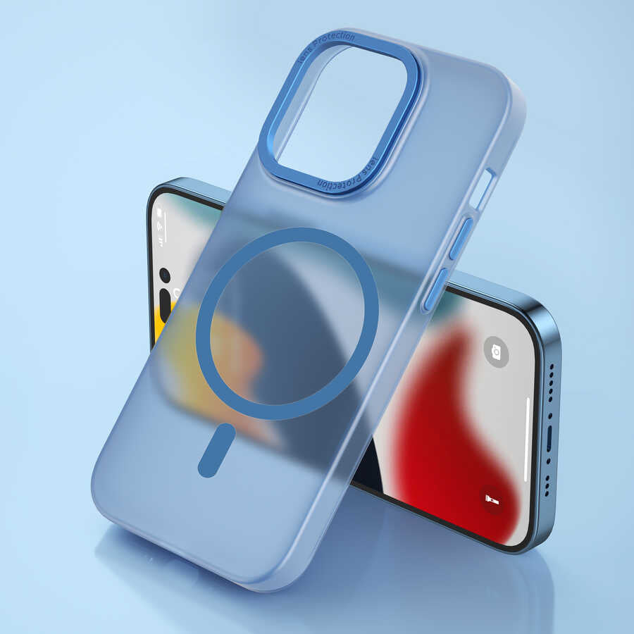 Apple iPhone 14 Plus Wiwu Frosted Magnetic Buzlu Sert PC Kapak Mavi