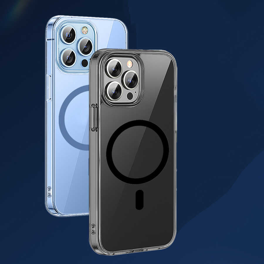 Apple iPhone 14 Plus Wiwu M-safe Şarj Özellikli Lens Korumalı Şeffaf Silikon Kapak Siyah