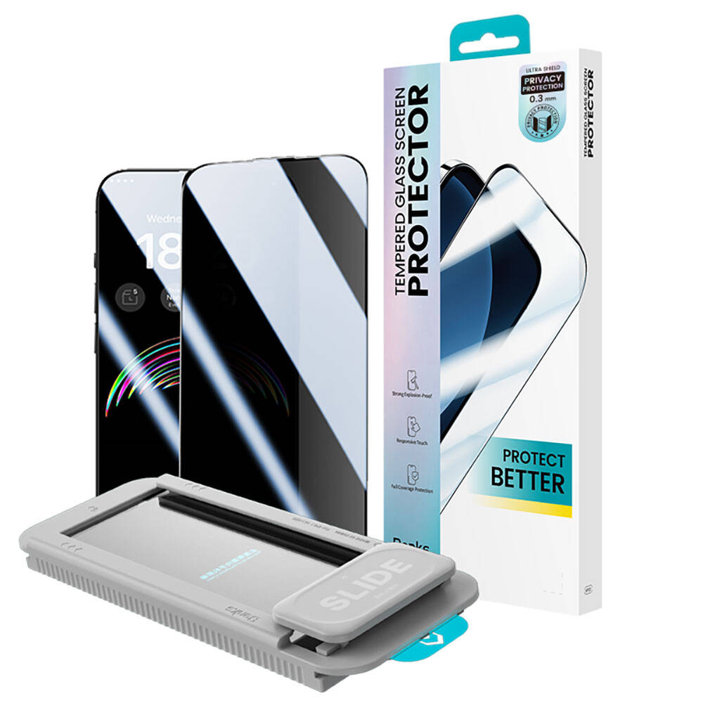 Apple iPhone 14 Pro Benks V Pro Ultra Shield Privacy 0.3mm Ekran Koruyucu + Kolay Uygulama Aparatlı Siyah