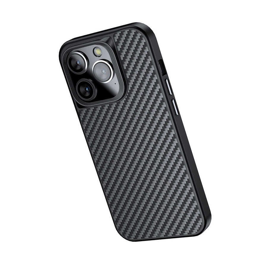 Apple iPhone 14 Pro Kılıf Aramid Karbon Fiber M-safe Özellikli Wlons Radison Kapak Siyah
