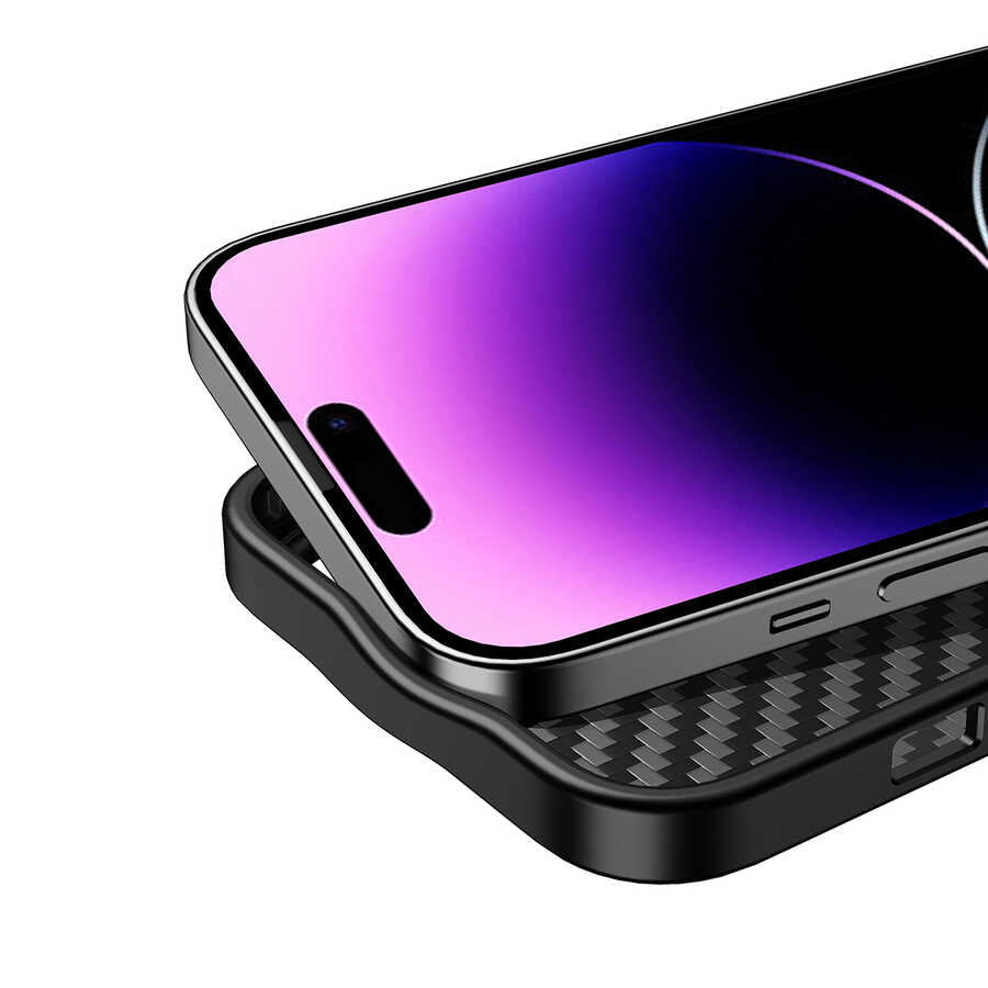 Apple iPhone 14 Pro Kılıf Aramid Karbon Fiber M-safe Özellikli Wlons Radison Kapak Siyah