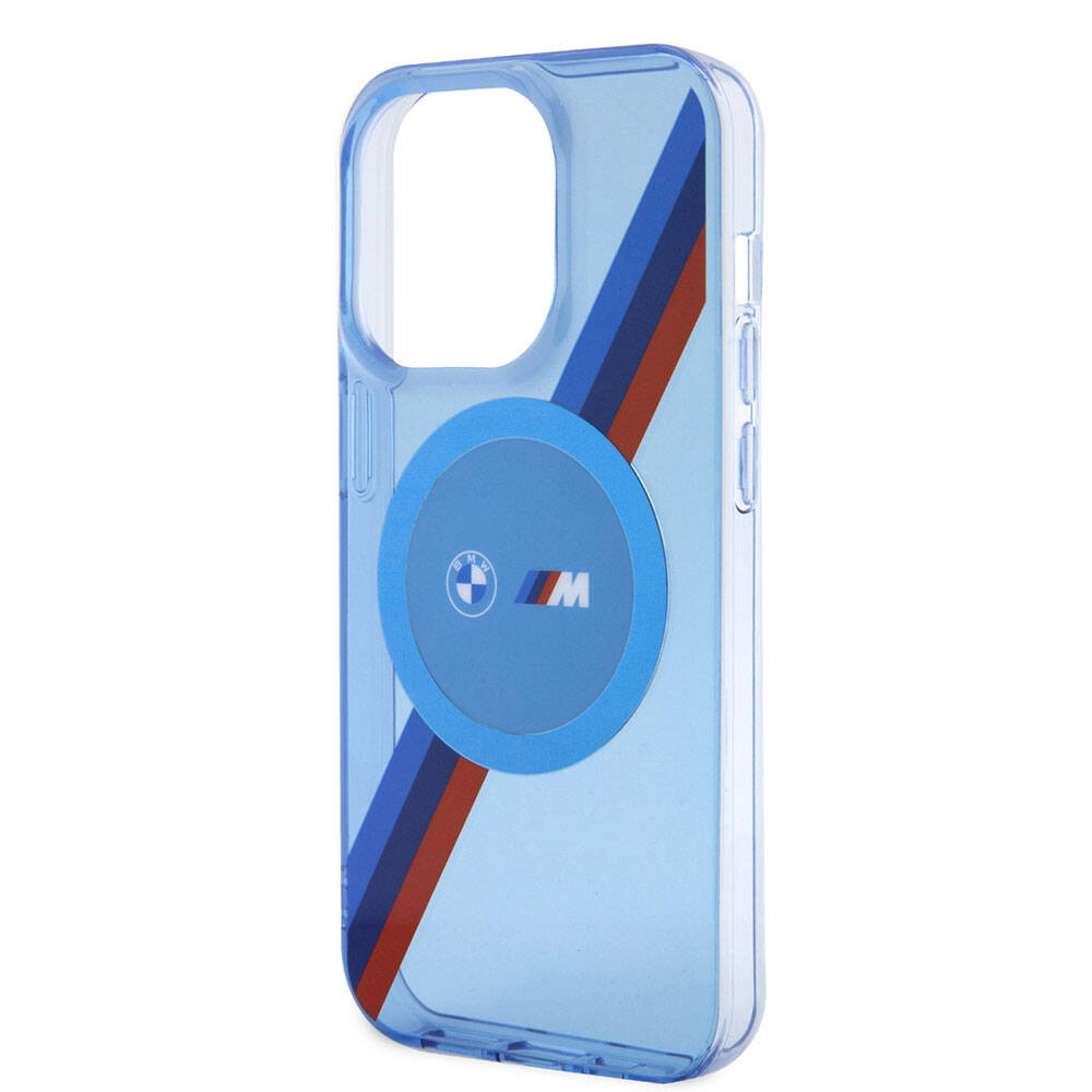 Apple iPhone 14 Pro Kılıf BMW M-safe Şarj Özellikli Transparan Tricolor Stripes Orjinal Lisanslı Kapak Mavi