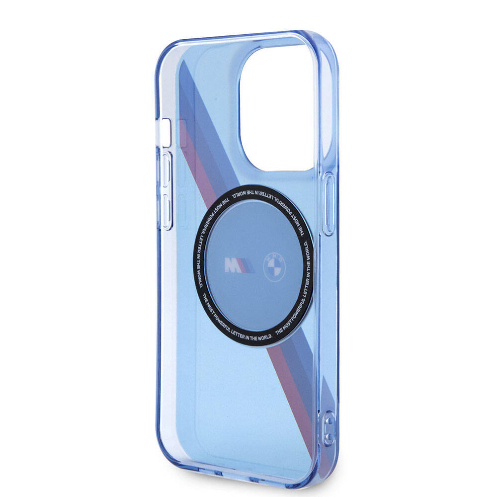 Apple iPhone 14 Pro Kılıf BMW M-safe Şarj Özellikli Transparan Tricolor Stripes Orjinal Lisanslı Kapak Mavi