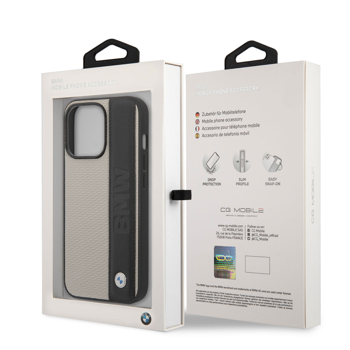 Apple iPhone 14 Pro Kılıf BMW Orjinal Lisanslı Deri Dokulu Çizgili Dizayn Kapak Krem