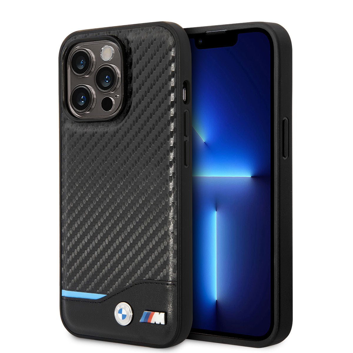 Apple iPhone 14 Pro Kılıf BMW PU Deri Ve Karbon Dizayn Kapak Siyah