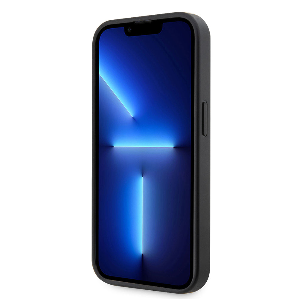 Apple iPhone 14 Pro Kılıf Ferrari Orjinal Lisanlı Klasik Metal Logolu Delikli Standlı Deri Kapak Siyah