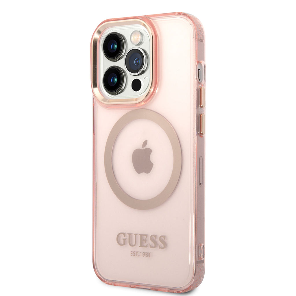 Apple iPhone 14 Pro Kılıf GUESS M-safe Şarj Özellikli Airbagli Dizayn Kapak Pembe