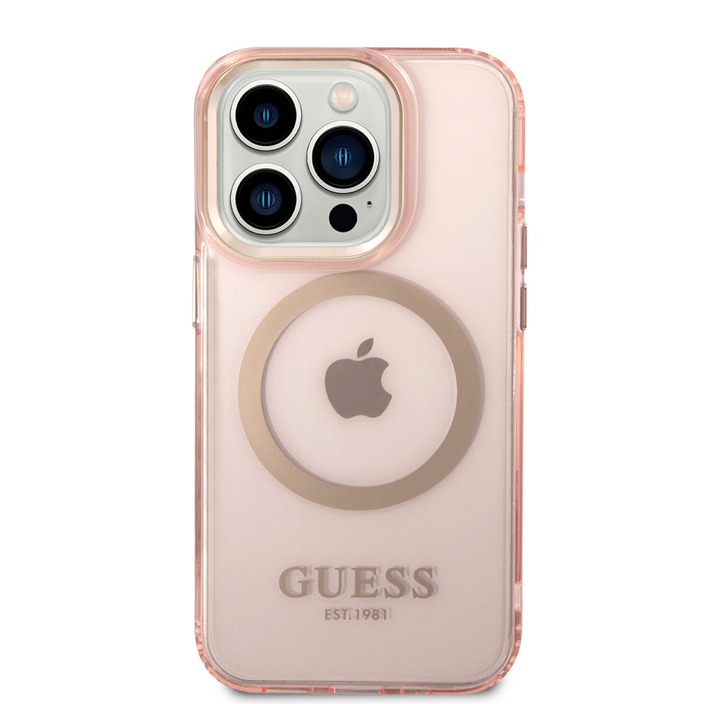 Apple iPhone 14 Pro Kılıf GUESS M-safe Şarj Özellikli Airbagli Dizayn Kapak Pembe