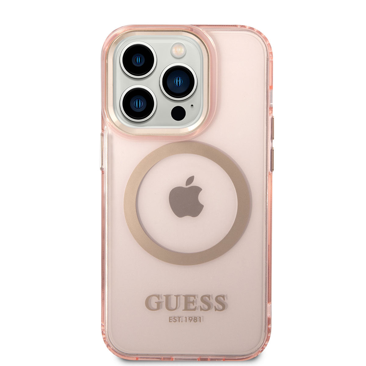 Apple iPhone 14 Pro Kılıf GUESS M-safe Şarj Özellikli Airbagli Dizayn Kapak Pembe