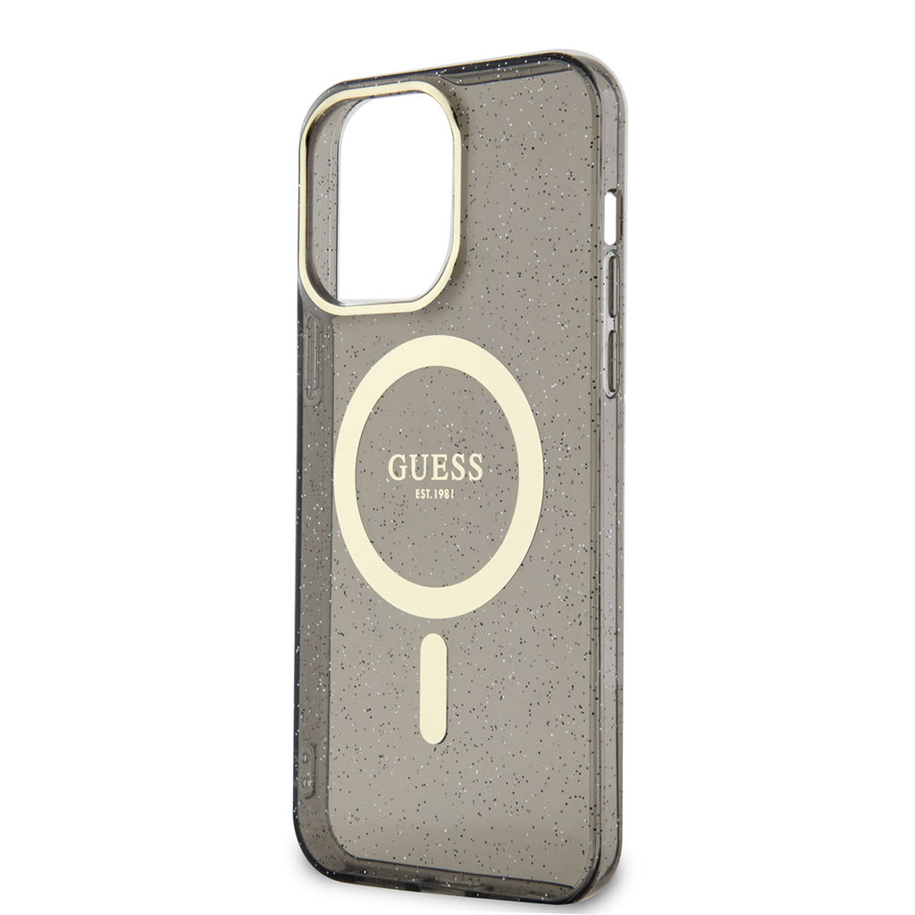 Apple iPhone 14 Pro Kılıf GUESS M-safe Şarj Özellikli Glitter Kapak Siyah