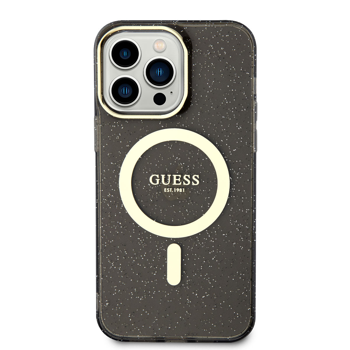 Apple iPhone 14 Pro Kılıf GUESS M-safe Şarj Özellikli Glitter Kapak Siyah