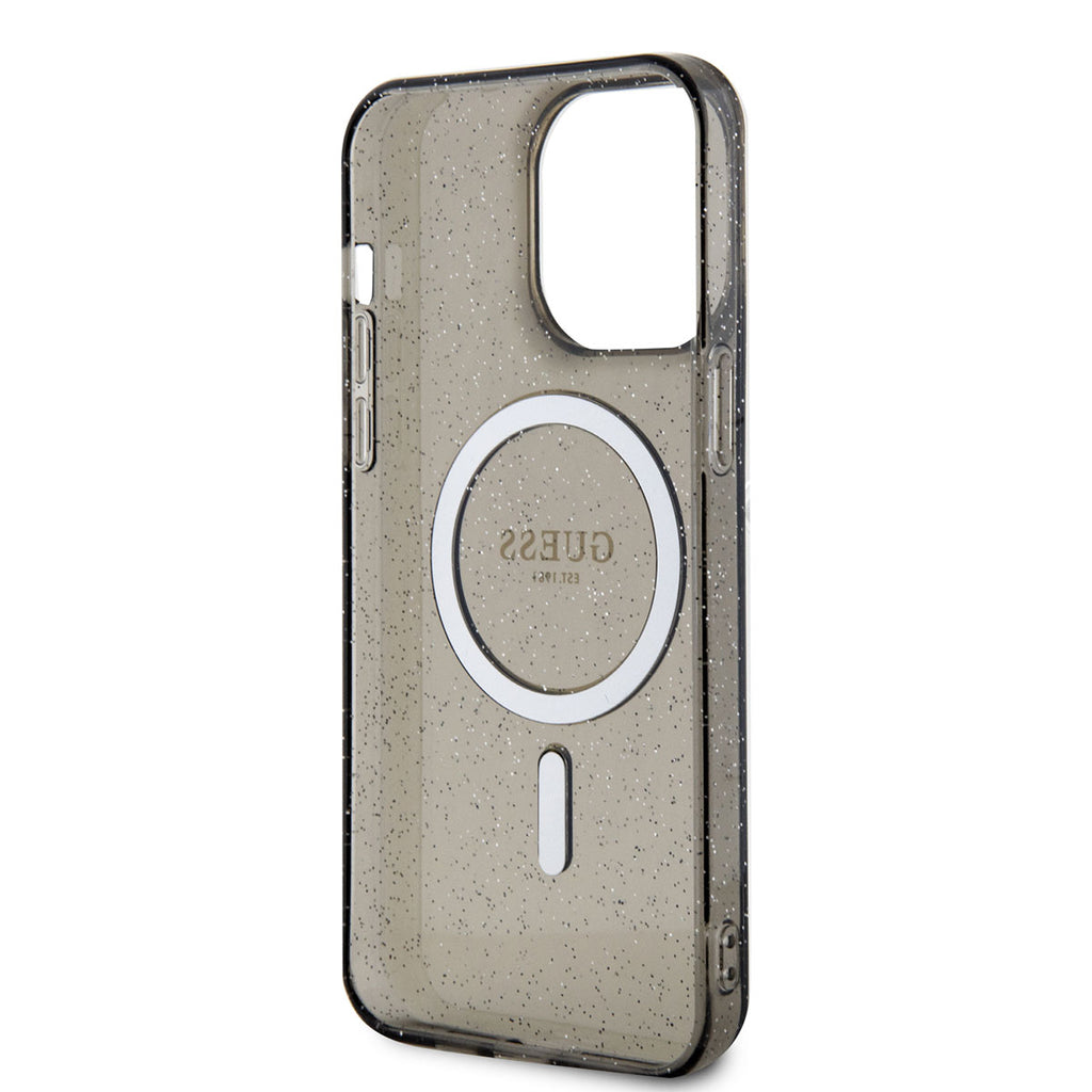 Apple iPhone 14 Pro Kılıf GUESS M-safe Şarj Özellikli Glitter Kapak Siyah