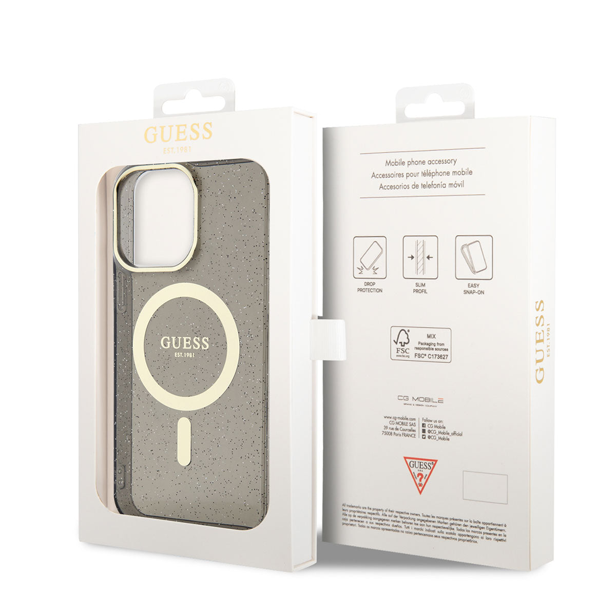 Apple iPhone 14 Pro Kılıf GUESS M-safe Şarj Özellikli Glitter Kapak Siyah