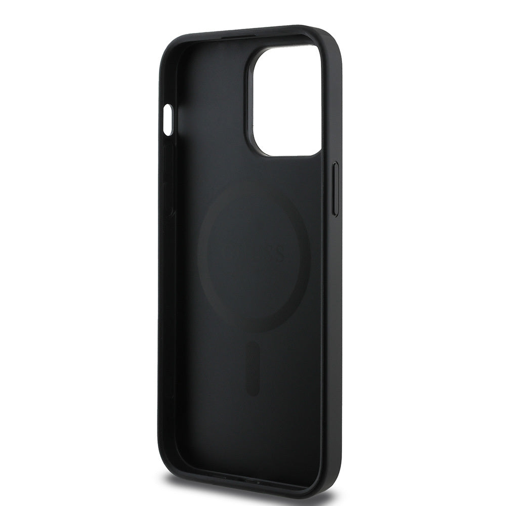 Apple iPhone 14 Pro Kılıf Guess Orjinal Lisanslı M-safe Şarj Özellikli Small 4G Classic Kapak Siyah