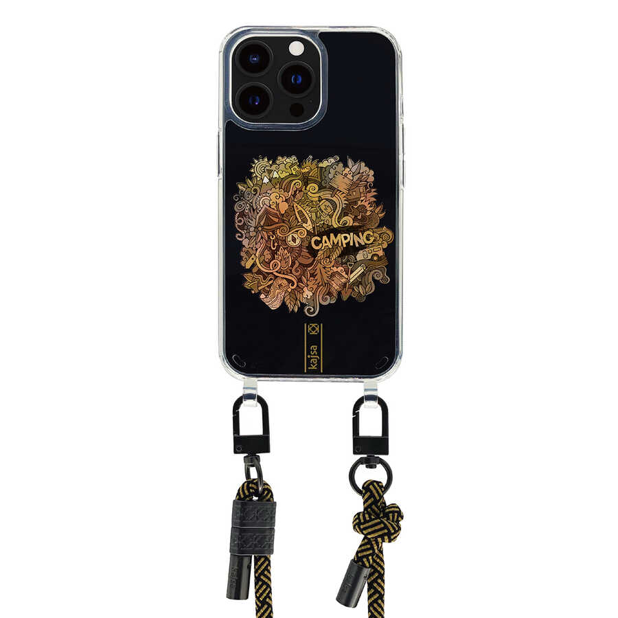 Apple iPhone 14 Pro Kılıf Kajsa Missy And Match Şeffaf Desenli İp Askılı Kapak Sarı