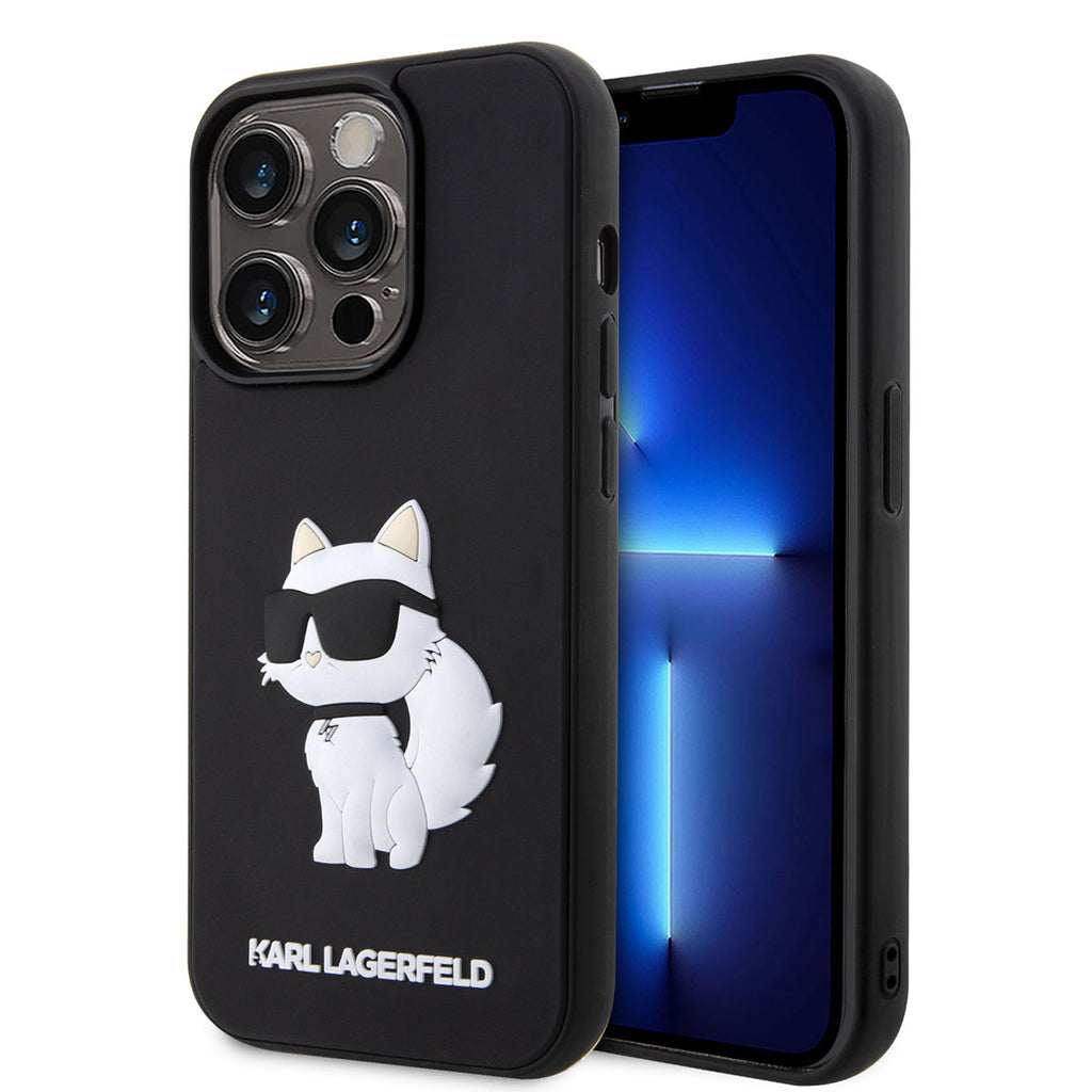 Apple iPhone 14 Pro Kılıf Karl Lagerfeld 3D Rubber Choupette Dizayn Kapak Siyah