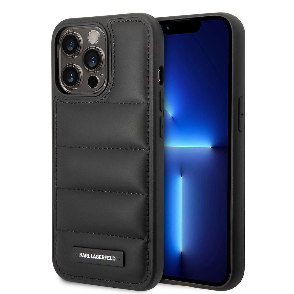 Apple iPhone 14 Pro Kılıf Karl Lagerfeld Nylon Puffy Airbag Dizayn Kapak Siyah