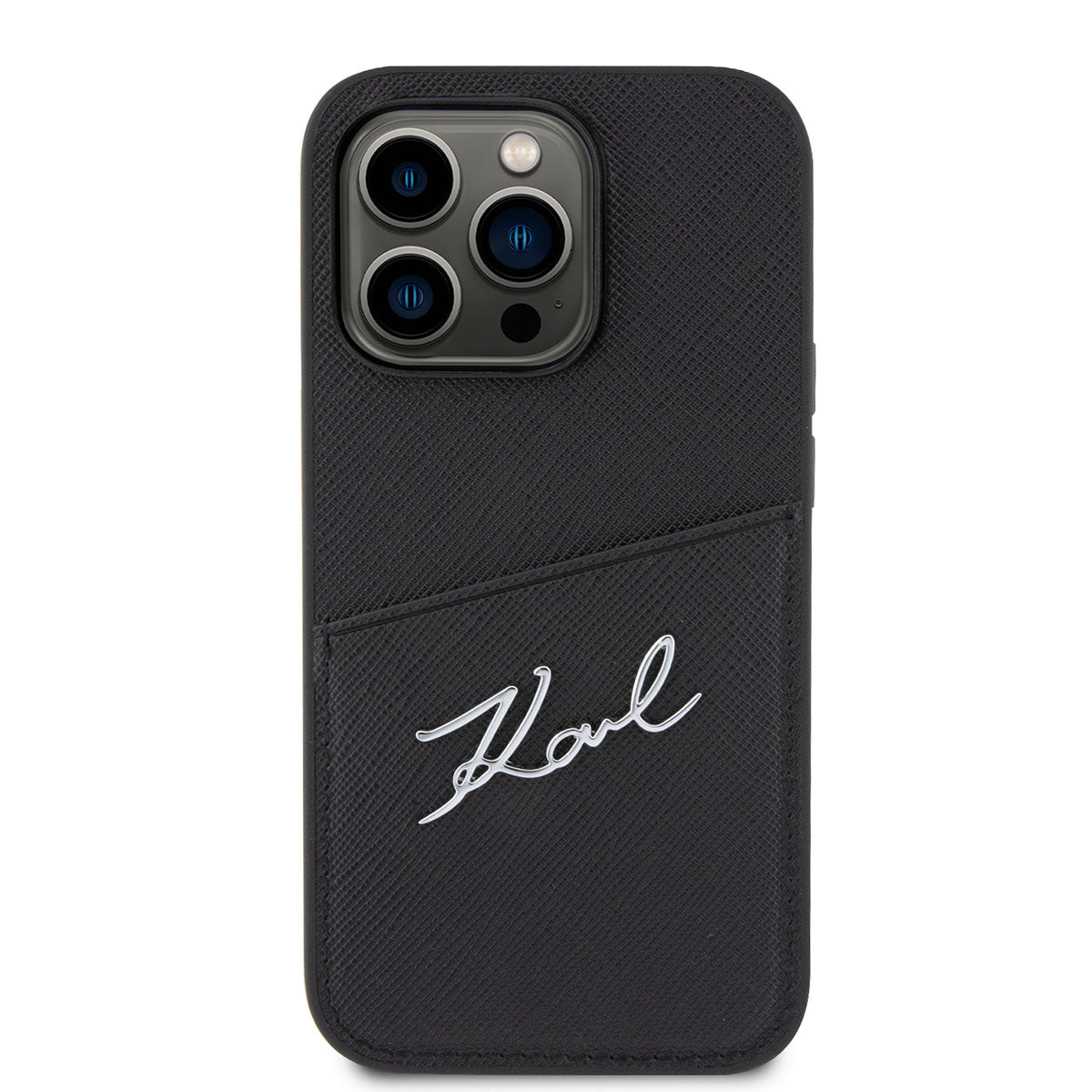 Apple iPhone 14 Pro Kılıf Karl Lagerfeld Saffiano Deri Kartlıklı Dizayn Kapak Siyah