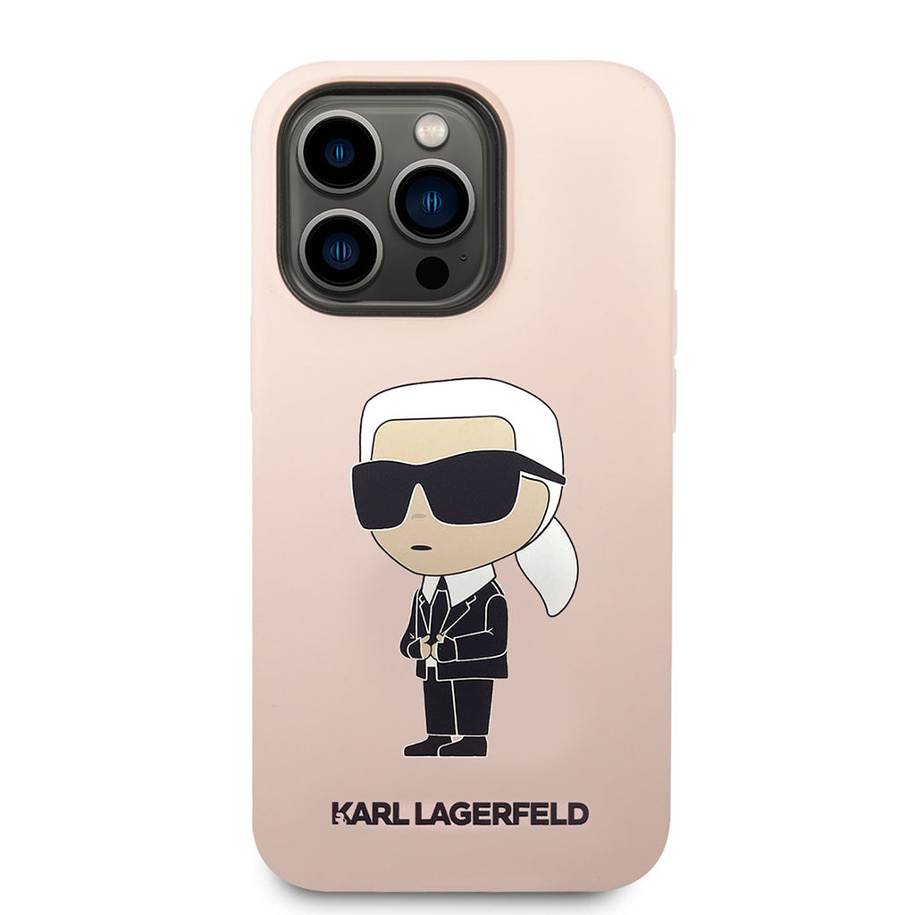 Apple iPhone 14 Pro Kılıf Karl Lagerfeld Silikon Karl Dizayn Kapak Pembe