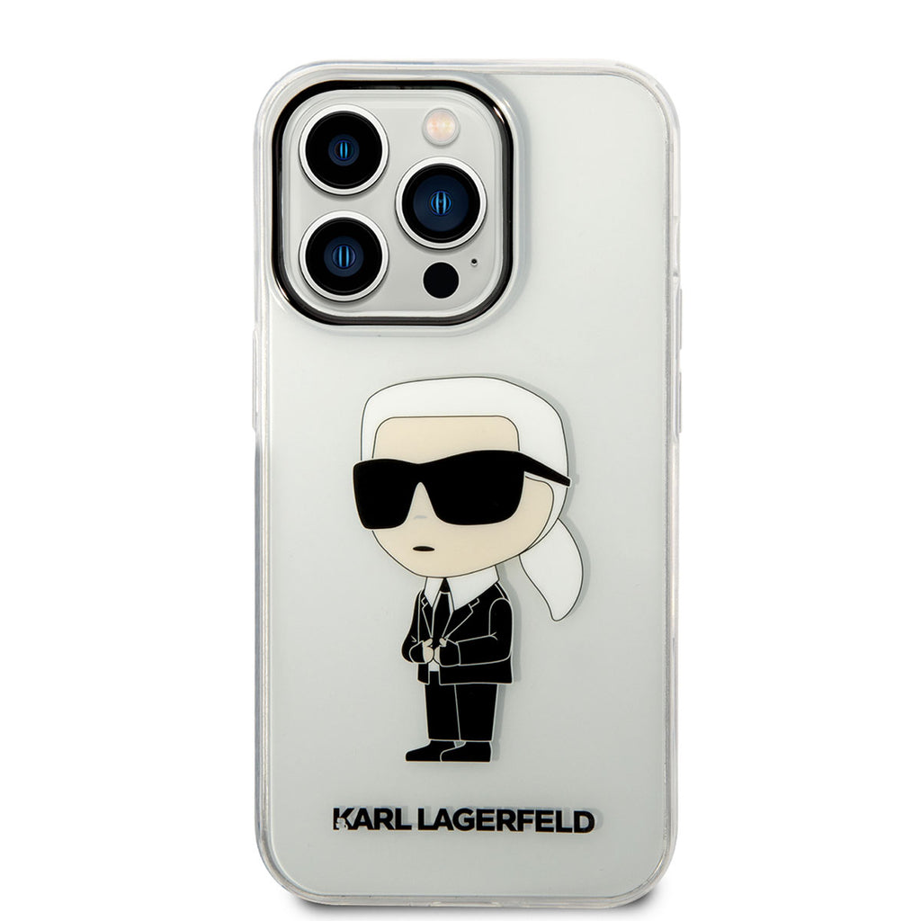 Apple iPhone 14 Pro Kılıf Karl Lagerfeld Transparan İkonik Karl Dizayn Kapak Renksiz