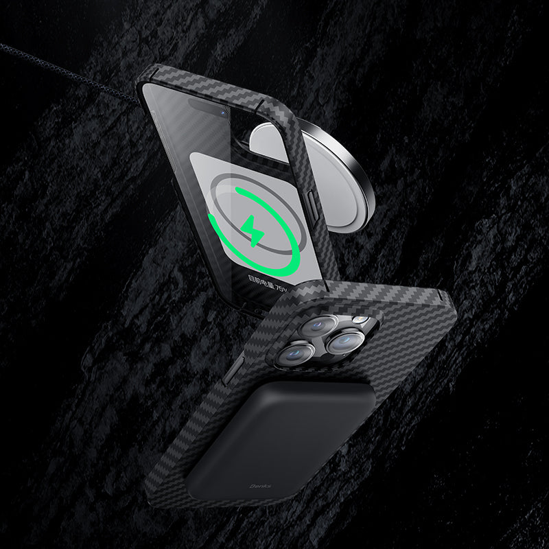 Apple iPhone 14 Pro Kılıf M-safe Özellikli Karbon Fiber Benks Essential Kevlar Kapak Siyah