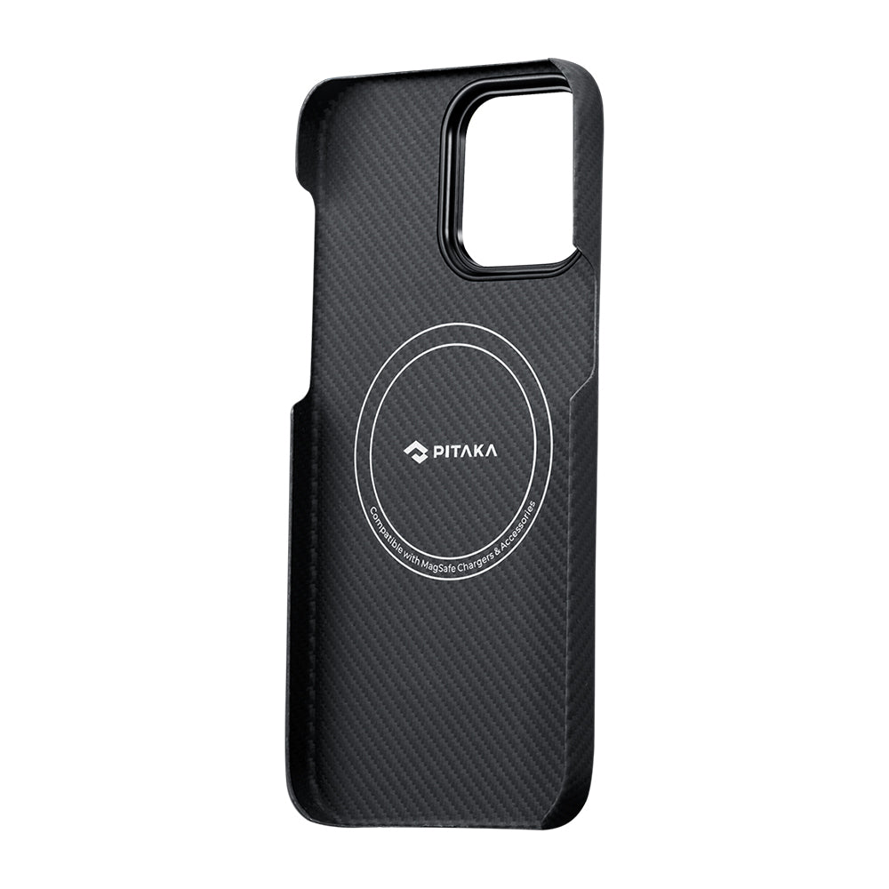 Apple iPhone 14 Pro Kılıf M-safe Şarj Özellikli 600D Aramid Fiber Pitaka Tactile Woven Orchestra Serisi Rhapsody Kapak Siyah