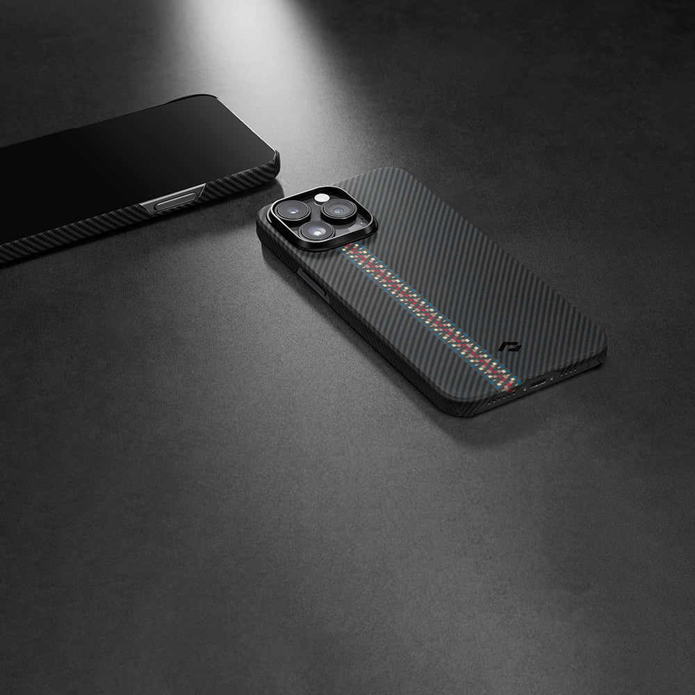 Apple iPhone 14 Pro Kılıf M-safe Şarj Özellikli 600D Aramid Fiber Pitaka Tactile Woven Orchestra Serisi Rhapsody Kapak Siyah